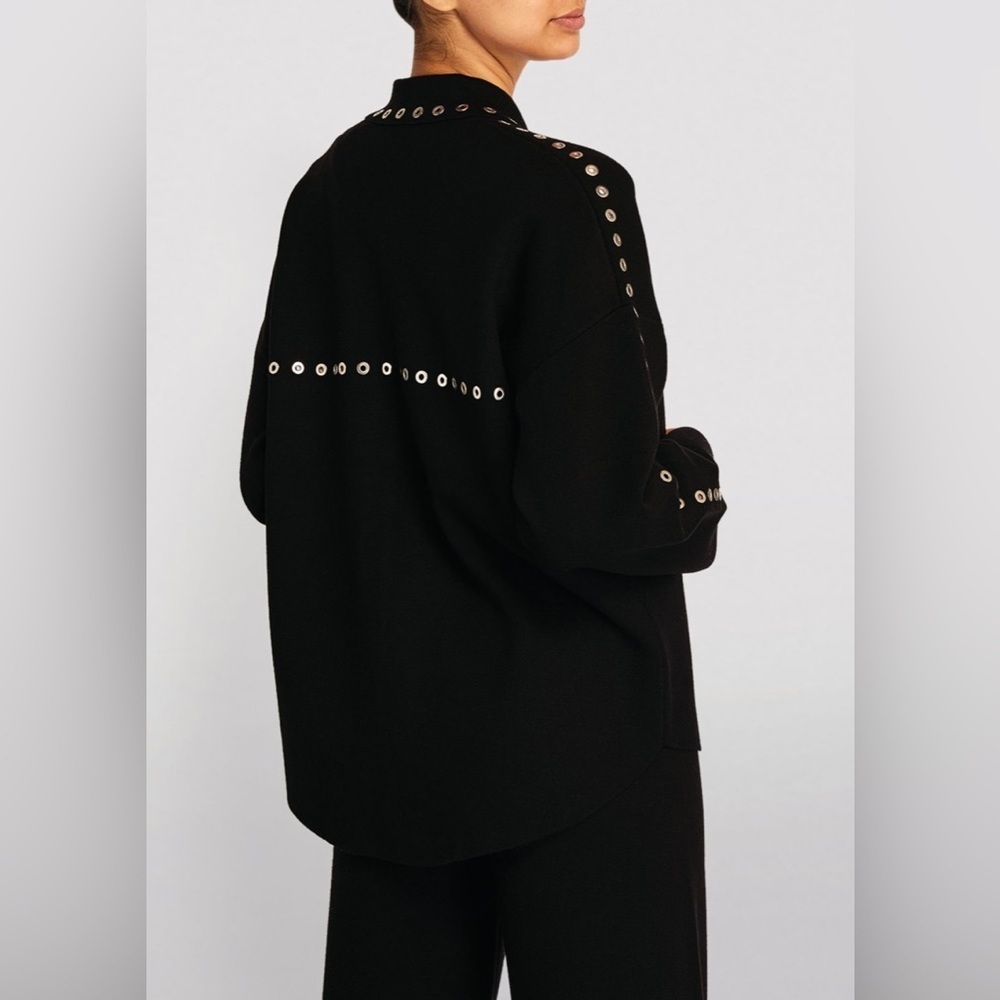 MAJE Knitted Eyelet Black Oversized Over Shirt with Silver Hardware Size: 2 - Picture 11 of 11